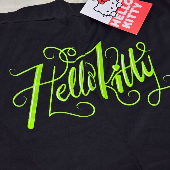 2‑Pc Set – Sanrio Hello Kitty Black/Neon Green Mesh Ruched Tank & Elastic Shorts - Picture 5 of 6